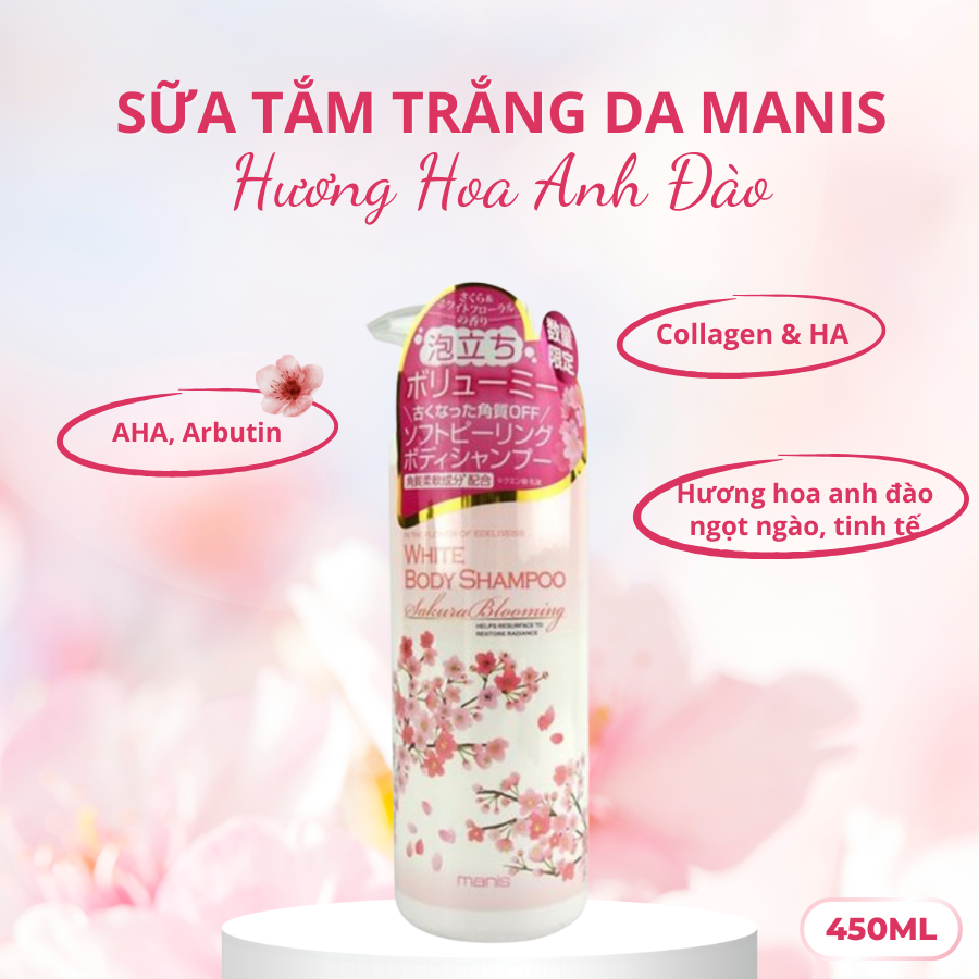 SỮA TẮM TRẮNG DA MANIS (HƯƠNG HOA ANH ĐÀO) (450ML)