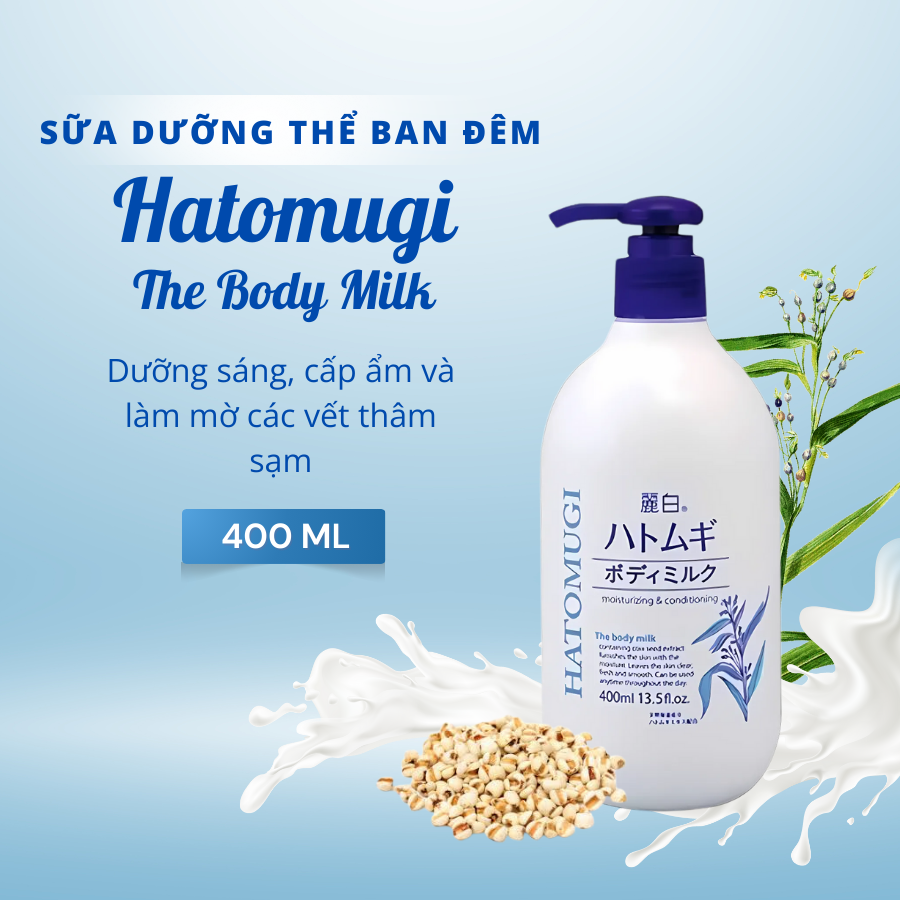 SỮA DƯỠNG THỂ VÀ LÀM SÁNG DA BAN ĐÊM HATOMUGI 400ML