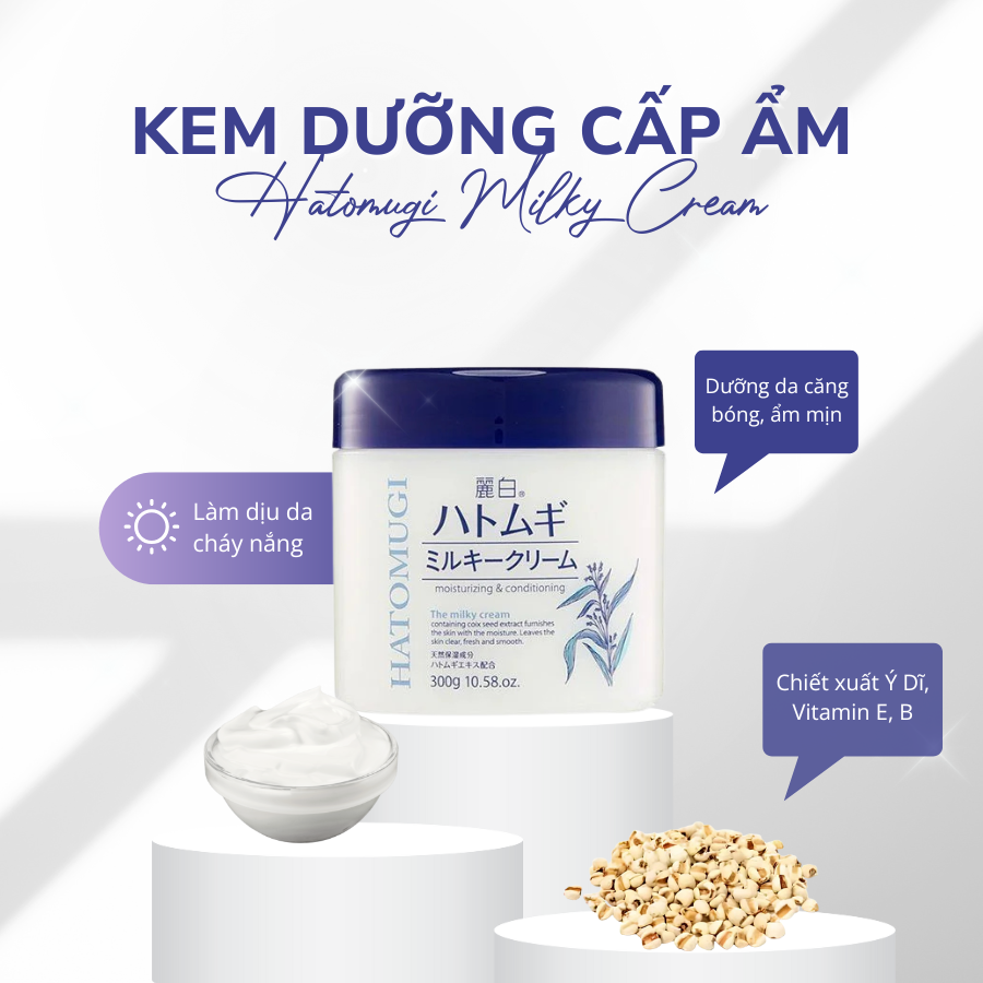 KEM DƯỠNG ẨM VÀ LÀM SÁNG DA HATOMUGI 300G