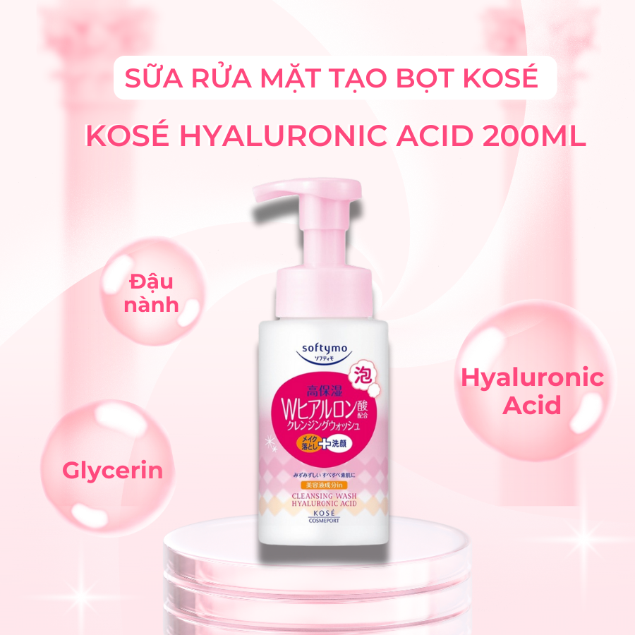 SỮA RỬA MẶT, TẨY TRANG BỔ SUNG ACID HYALURONIC SOFTYMO 200ML