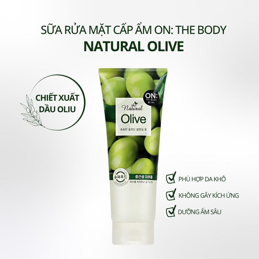 SỮA RỬA MẶT ON THE BODY THE NATURAL OLIVE MOISTURE CLEANSING FOAM CHIẾT XUẤT OLIVE