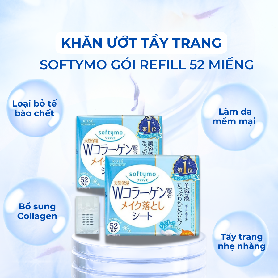 KHĂN ƯỚT TẨY TRANG BỔ SUNG COLLAGEN SOFTYMO