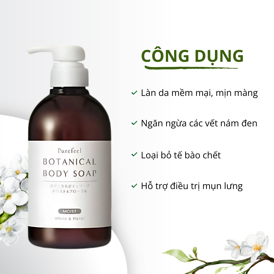 SỮA TẮM THẢO MỘC PUREFEEL BOTANICAL BODY SOAP WHITE FLORAL SCENT 