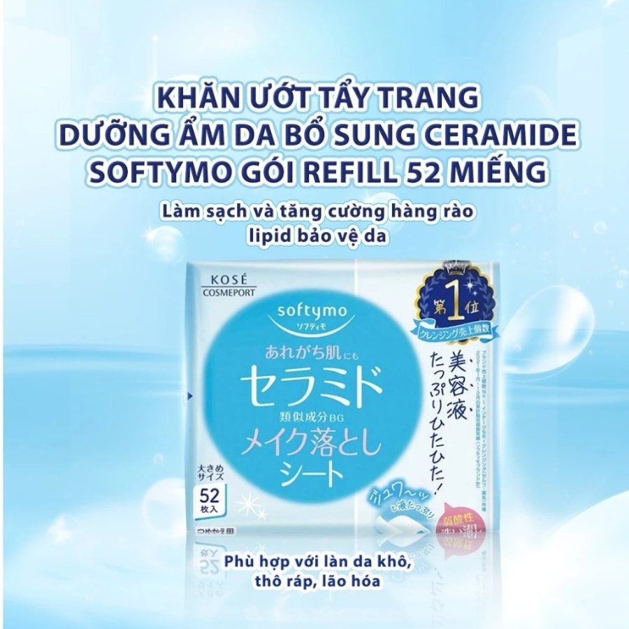 KHĂN ƯỚT TẨY TRANG BỔ SUNG CERAMIDE SOFTYMO